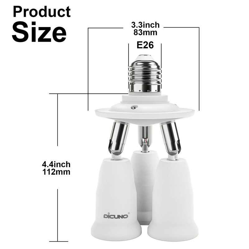 DiCUNO 3 in 1 E26 Light Socket Splitter Adapter, Standard