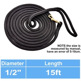 Horse Lead Rope, Double Braided Nylon Lead Line, Lead Rope for Horses with Quick Halter Attachment, Soft Comfort Grip, Barn Horse Tack for Daily Use & Showing (1/2" X 15ft)