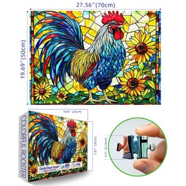 Stained Glass Rooster Puzzles for Adults 1000 Pieces Colorful Rooster Puzzle for Adults Mosaic Jigsaw Puzzles1000 Pieces with Letters on Back Hard Impossible Difficult Challenging Family Puzzle