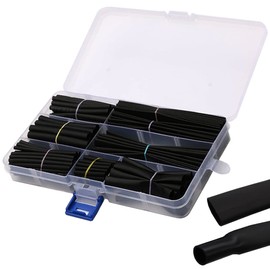 Heat Shrink Tubing, Insulation Tubing, High Flame Retardant, Insulation, Waterproof, Pack of 8 (8 Sizes) φ0.08 - 0.5 inches (2 - 13 mm), Heat Shrink Ratio, 2:1, Elasticity, Flexibility, Wire Terminal, Wire Reinforcement, Wire Repair, Black, Storage Case Included