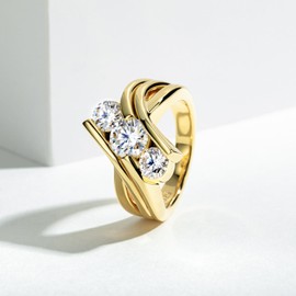 Idocare Moissanite 3 Stone Engagement Rings 2cttw D Color VVS1 Round Cut 14K Yellow Gold Plated 925 Sterling Silver Promise Anniversary Wedding Rings for Women