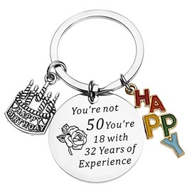 YALLNASL 50 Birthday Gift Keychain for Women 50th Birthday Gifts for Mom You're Not 50 You're 18 with 32 Years of Experience Keyrings for Women Friends 50 Year Old Birthday Gifts