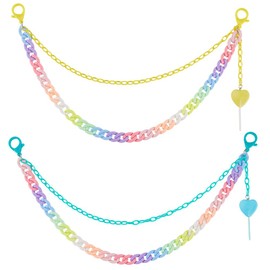 GORGECRAFT 2Pcs 2 Colors Colorful Acrylic Jean Chain Double Layer Rainbow Pants Keychain with Lobster Clasps Heart Lollipop Pendant Yellow Light Blue Waist Trousers Pocket Chain Accessories Daily Wear