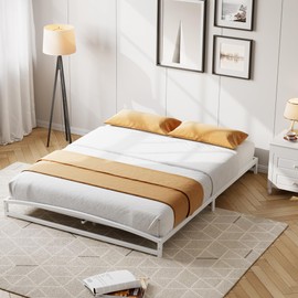 GAOMON Low Bed Frame Full Size, 6 Inch Heavy Duty Metal Platform Full Bed Frame with Arch Design, Easy Assembly, Strong Bearing Capacity, Under Bed Storage, No Box Spring Needed - White