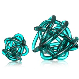 Tioncy 2 Pcs Decorative Ball Glass Knot Decor 3.9''/5.9'' Large Orbit Glass Ball for Shelf Accents Tabletop Centerpiece Abstract Decoration for Room Living Room Modern Art Sculpture(Dark Green)
