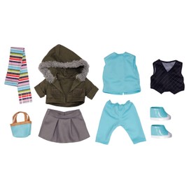 New Adventures Style Girls: 18" Doll Outfit - Jacket W/Scarf - 9 Piece Outfit Set, Baby Doll Dress Up, Doll Accessories, Ages 3+
