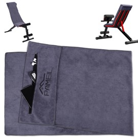 Pameil Fitness Towel, 120 x 50 cm, Sports Towel, Gym, Absorbent and Soft Gym Towel with Zip Pocket for Training (Dark Grey)
