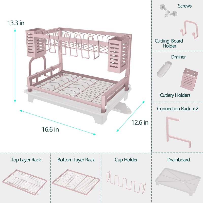 B-Land Dish Drying Rack, 2 Tier Dish Racks for Kitchen