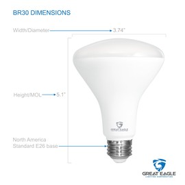Great Eagle Lighting Corporation LED BR30 Light Bulb, 75W=9.5W, Dimmable 850 Lumens, 3000K Soft White, High CRI 90+, UL Listed (6 Pack)