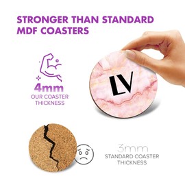 1 x Round Coaster - Letters LV Marble Stone Texture Lettering Name Initial Cork Base MDF Glossy Tea Coffee Accessories #275119