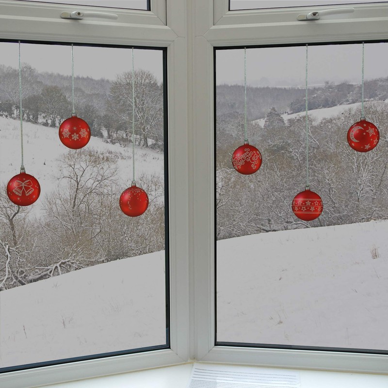 ArtiClings 12 x Bauble Window Clings with Glitter Patterns and
