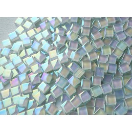 CHICSHIS 335pcs Crystal White Iridescent Mosaic Tiles, 0.4” Mini Square Glass Tiles for Mosaic Craft, 300G Smooth Edge Glass Pieces for Mosaic Making Supplies, Great for Creative Stained Glass Project