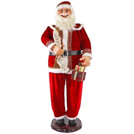 Fraser Hill Farm 58-in. Dancing Santa with Naughty & Nice List, Gifts and Toy Sack, Life-Size Christmas Holiday Indoor Home Decor, FASC058D-11RED