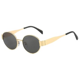 crazy bean Sunglasses Round Vintage Women Men Polarised Sunglasses Party Hippie Quick Glasses Solarium, Gold setting + grey lenses