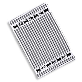 Cackleberry Home Cat Faces Windowpane Check Cotton Terrycloth Kitchen Towels, Set of 4 (Black)