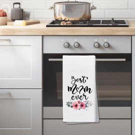 XIKAINUO Best Mom Ever Weave Kitchen Towels Dish Towels Dish Cloth, Mom's Gifts from Daughter Son, Mother Mom Tea Hand Towel for Mom Mother Birthday (Best Mom Ever)
