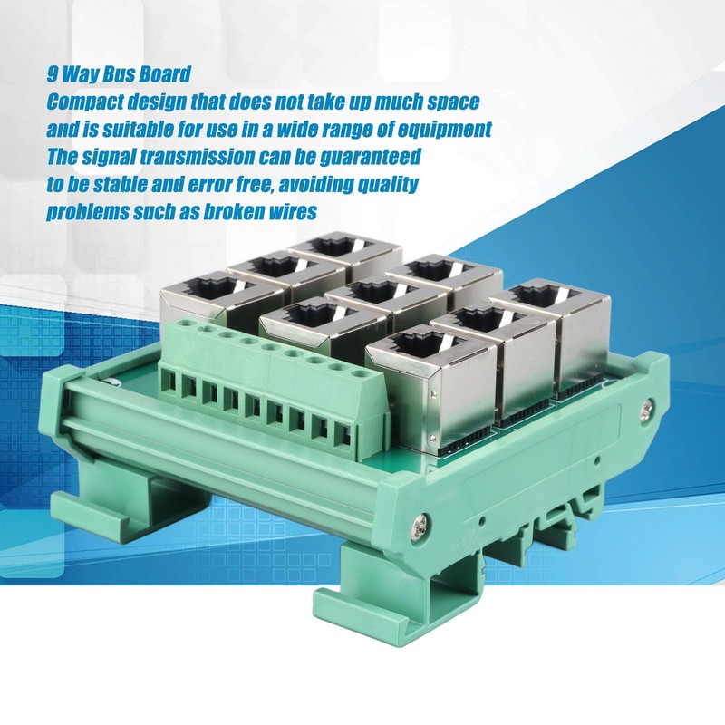 RJ45 8p8c Jack 9-Way Buss Board, Din Rail Mount Ethernet
