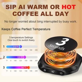 Coffee Warmer, Electric Coffee Warmer for Desk with 3 Temperature Settings, Cup Warmer for Drinks, Drinks, Tea, Suitable for Office and Home, 1-12 Hours (Black)