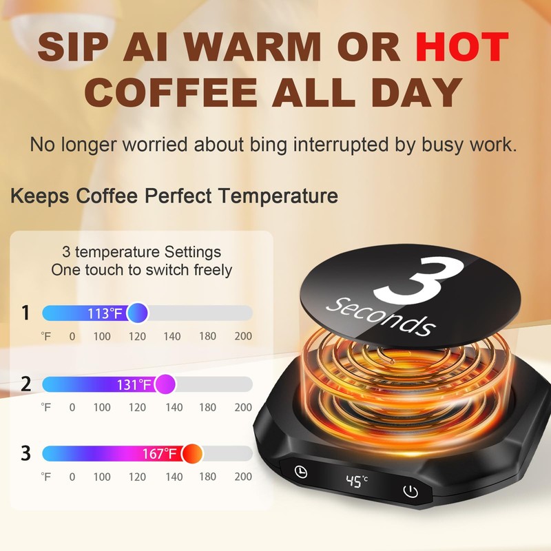 Coffee Warmer, Electric Coffee Warmer for Desk with 3 Temperature