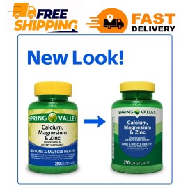 Spring Valley Calcium, Magnesium & Zinc Plus Vitamin D3 Coated Caplets, 250 Ct