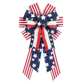 SIMISI RIBBON 4th of July Decorations Patriotic Wreath Bow Red White Blue Stars Burlap Bows for Memorial Day, Veteran's Day (11x20 inch)