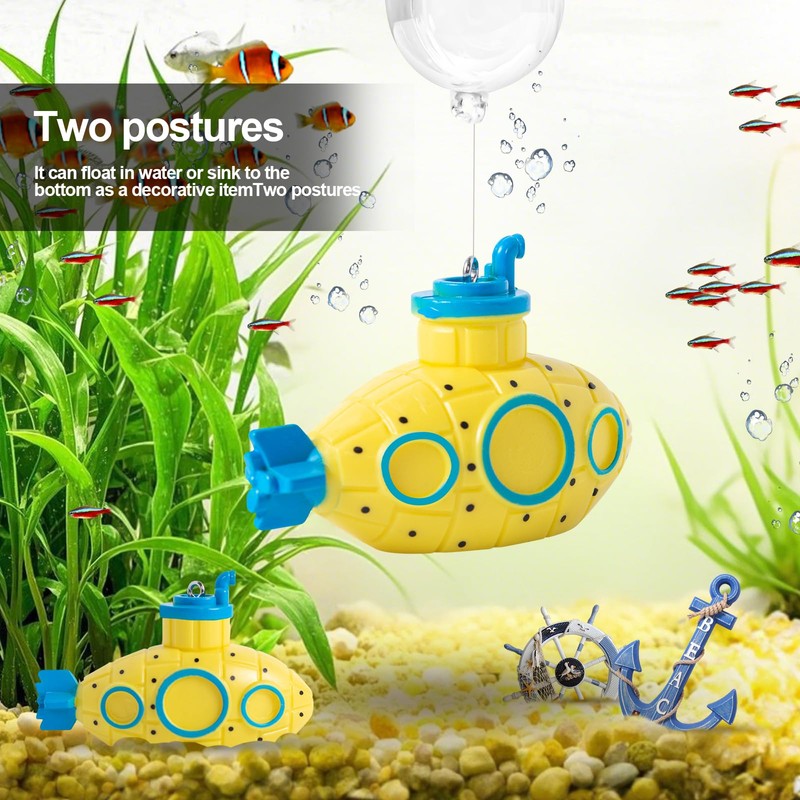 CousDUoBe 2.1 in Mini Floating Submarine Fish Tank Decoration Set，Cute