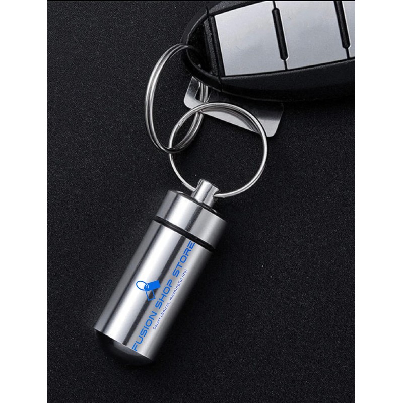 Fusion Shop Mini Keychain Pill Container - Compact Silver Key
