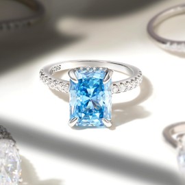 Cijisx Sterling 925 Silver White Gold Plated Promise Bridal's Ring Solitaire 4.0CT Radiant Cut Cubic Zirconia Engagement Wedding Ring For Women, Sterling Silver, Cubic Zirconia