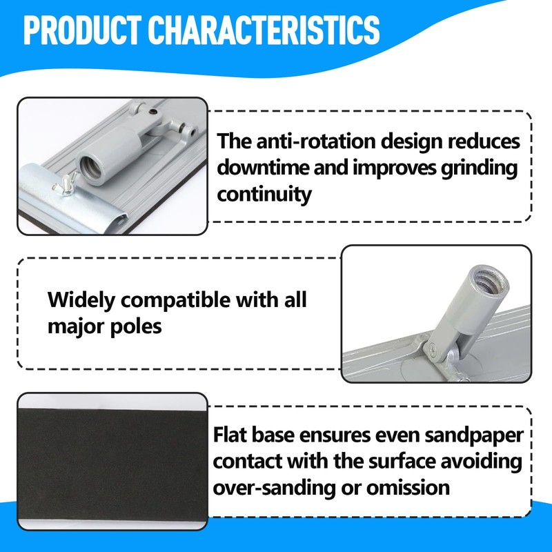 No-Flip Drywall Sander Head with Quick Release Clips and Universal