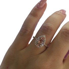 Fashion Crystal Teardrop Engagement Rings Promise for Her Rose Gold Plated Pear Cut Pink Cubic Zirconia Solitaire Ring for Women (Size 8)