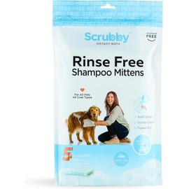 Scrubby Pet No Rinse Pet Wipes, Rinse Free Shampoo Mittens for Dogs and Cats, Bath Wipes for Bathing and Washing Pets, Hypoallergenic No Rinse Wash Mitt for Grooming, Lather Wipe Dry - 5 Pack