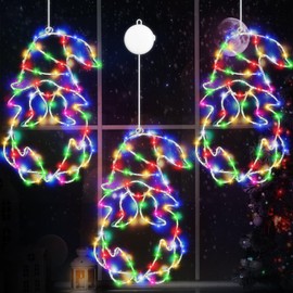 [Timer] 3 Pcs 12In Christmas Gnomes Window Lights Decorations Battery Powered and Slowly Fade Mode Christmas Hanging Lights with Suction Cup for Window Wall Indoor Decor(Multicolor)