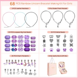 AMLEBE Kit para hacer pulseras con dijes para niñas, 66 piezas de joyería con caja de regalo y bolsa, kit de joyería de regalo para niñas adolescentes, manualidades para niñas de 8 12 años