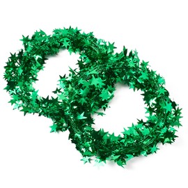 Magibeads 49.2 FT Green Star Tinsel Garlands for St. Patricks Day Star Wire Tinsel Garlands Glitter Xmas Tree Hanging Decorations for Party Holiday Wedding Birthday Tree Wall Rail