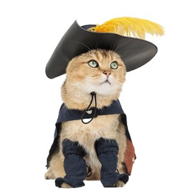 EOILFM Pet Cat Dog Puss in Boot Costume Cosplay Halloween Cute Kitten Puppy Clothes Dress up Pretend Play with Cloak Hat Belt Cape Accessories, Large, Black