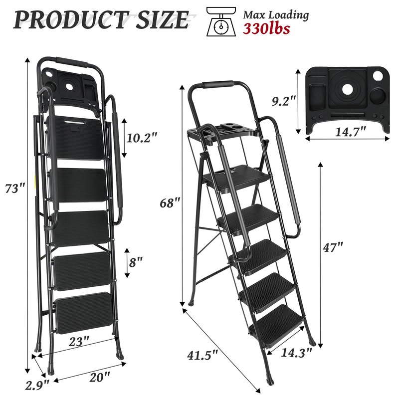 5 Step Ladder with Handrails & Tool Tray Platform, 330