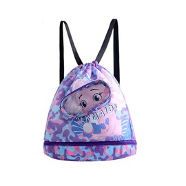 IFUDE Swimming Bag Kids Girls Boys Waterproof Training Bag Cute Cartoon Design Beach Backpack with Drawstring Wet Compartment Separate Storage Shoes Safety Glasses, purple