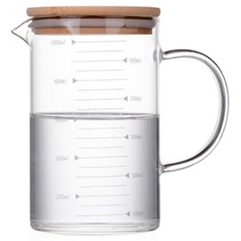 KINNOSE Graduated Beaker Mug with Handle and Durable Bamboo Lid Borosilicate Glass Multi-Function Food Grade Measuring Cup 1000ML