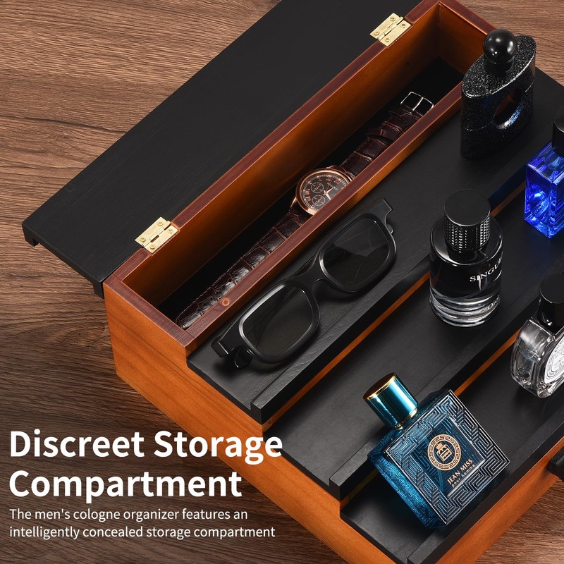 GLOKUUCA Perfume Organizer for Men, 4 Tier Wood Perfume Display