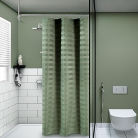 PANGSINNE Green Stall Shower Curtain Stripes Woven Fabric, Luxury Waterproof Shower Curtains, 230GSM Heavy Duty Camper Shower Curtain for Travel Trailers with 6 Metal Hooks, 36Wx72H Sage Green