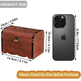 Lxoraziy Wooden Money Box with Lock – Vintage Style Solid Wood Coin Storage Chest with Handle – Retro Decorative Treasure Chest for Saving, Gifts, Keepsakes and Home Decor