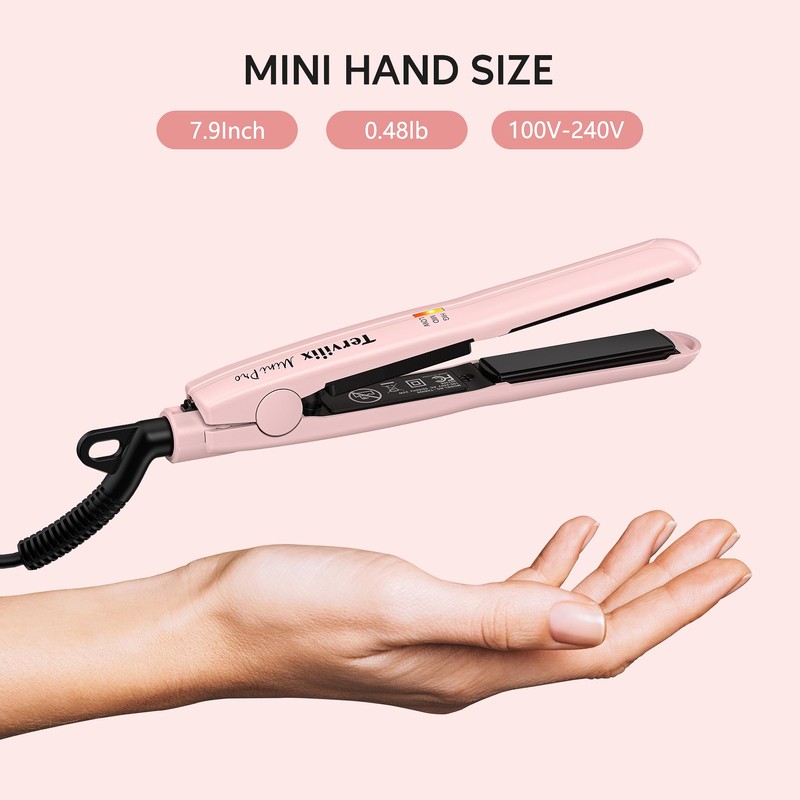 Terviiix Mini Flat Iron Hair Straightener, Adjustable Temperature, Travel-Size, 1/2"