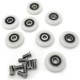 Door Rollers, 8pcs Shower Door Replacement Rollers Bathroom Glass Door Wheel Runner with 8pcs M5 Screws (27mm)