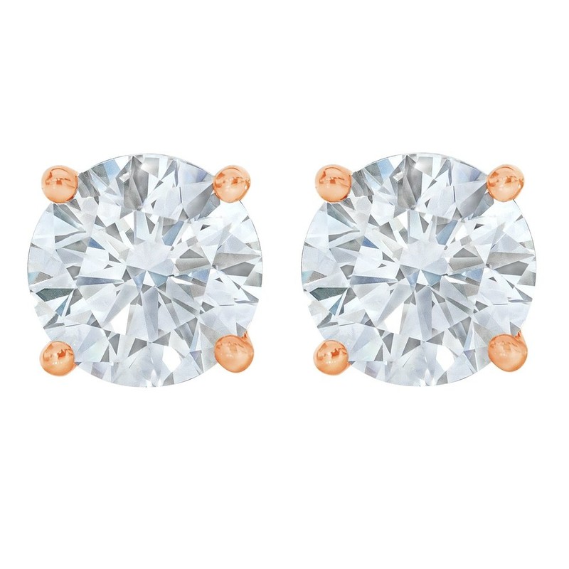 PARIKHS Round Diamond stud Plus Quality Screw Back 14K Rose