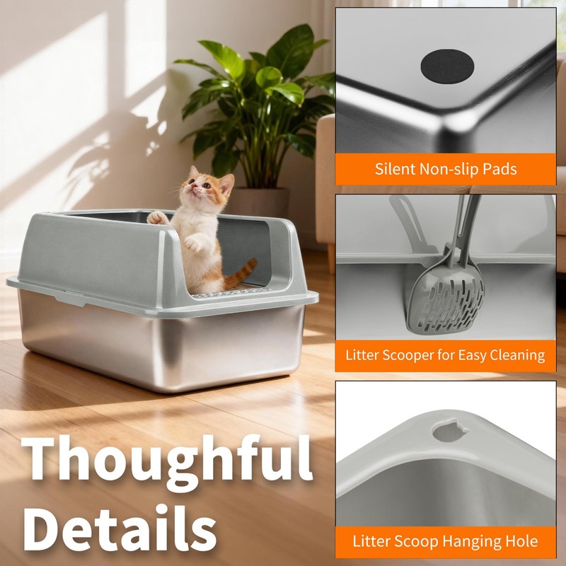 Kirecoo 2 Pack Stainless Steel Litter Box with Lid, Medium
