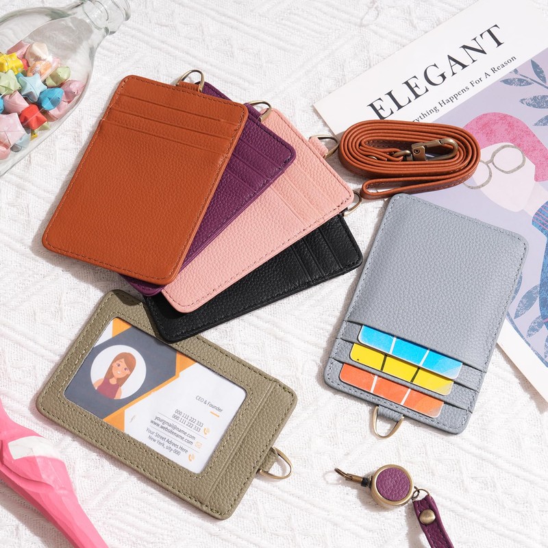 Wason Badge Holder ID Card Wallet Real Leather Case with