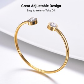 PROSTEEL April Birthstone Bracelet 18 K Gold-Plated Open Bangle Women Girls Bracelet Minimalism Fashion Jewellery Accessory for Birthday Christmas Mother's Day (Gold), Stainless Steel, Cubic Zirconia