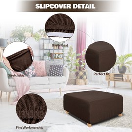 NeColorLife Rectangle Ottoman Cover Jacquard Fabric Slipcover Thick Stretchable Footrest Stool Covers for Oversized Square and Rectangle Ottoman,Medium,Brown
