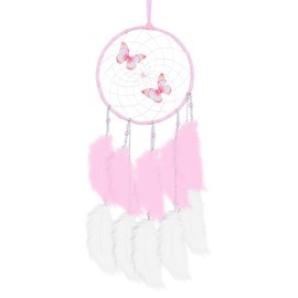 Pink Butterflies Dream Catcher Handmade Colorful Feather Dream Catchers Wall Decoration for Girls Kids ，Beautiful Wall Art. Great Decoration for Bedroom,Baby Tent,Sitting Room,Balcony,Party.
