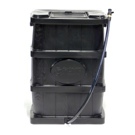 FCMP Outdoor 45-Gallon Slim Line Wood Grain Rain Barrel – BPA-Free, Outdoor Home Rainwater Catcher with Flat Back (WG4000-BLK) Black